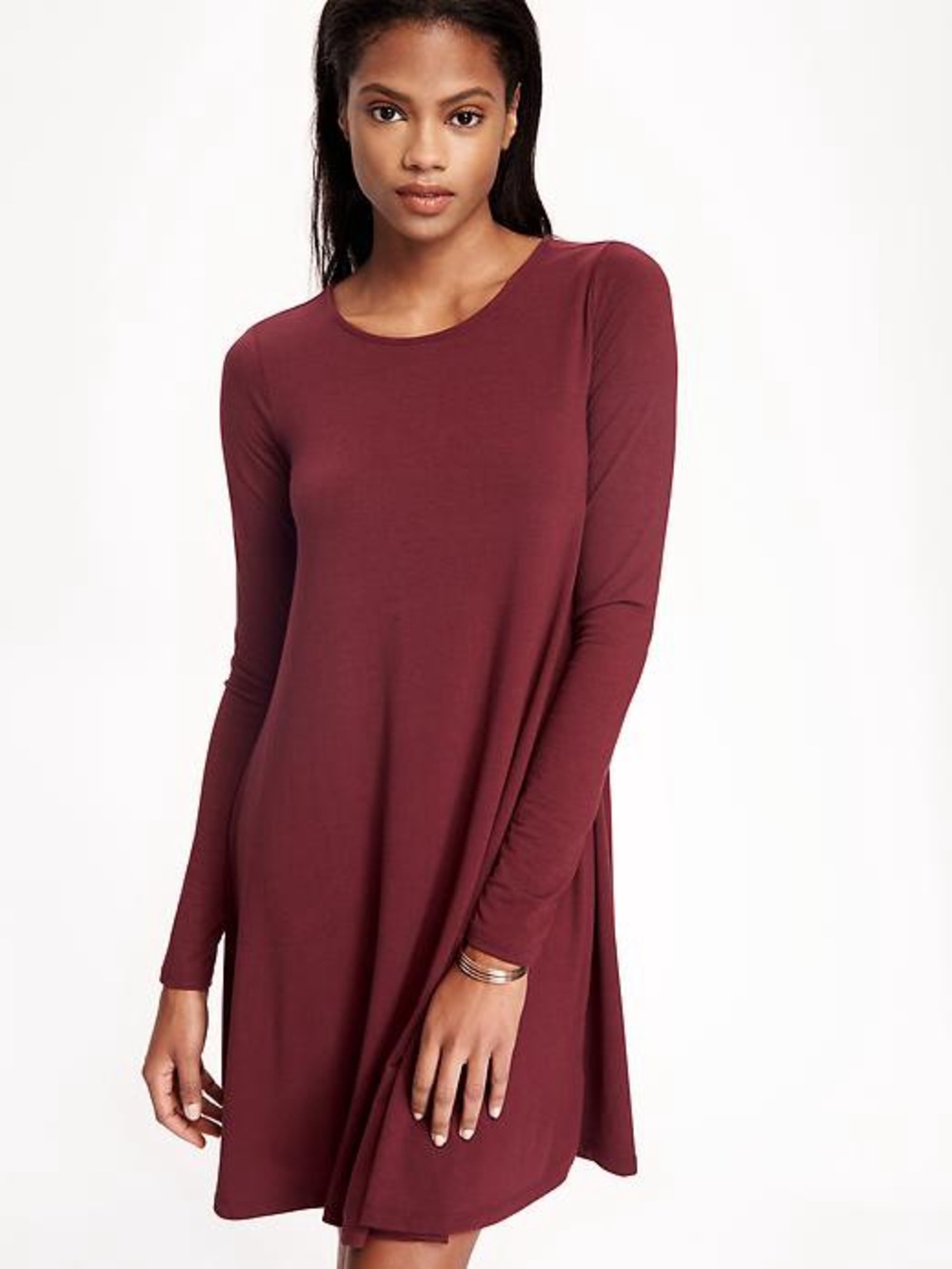 Old Navy Long-Sleeve Burgundy Swing Dress